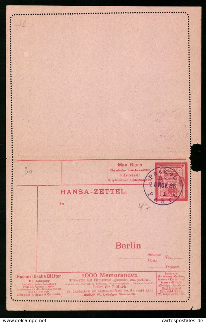 Klapp-AK Hansa-Zettel, Private Stadtpost, Hansa Berliner Verkehrsanstalt, Ganzsache  - Timbres (représentations)