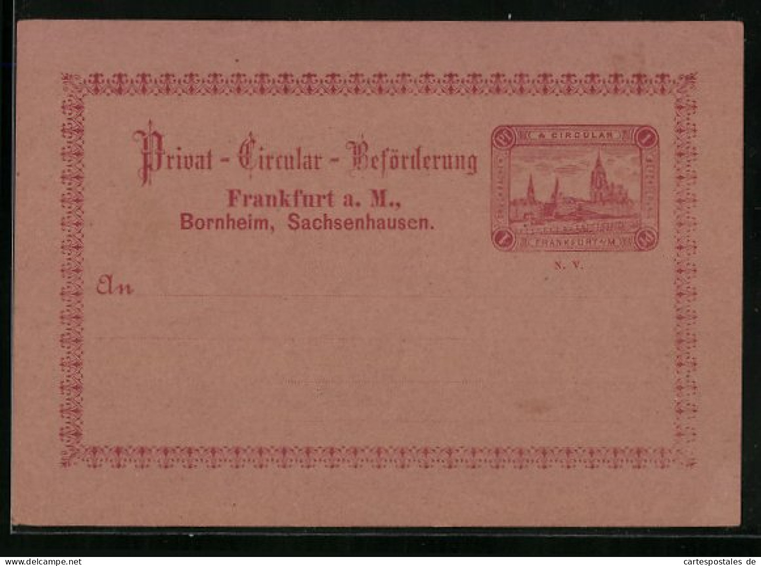AK Privat-Circular-Beförderung, Frankfurt A. M., Bornheim, Sachsenhausen, Ganzsache  - Stamps (pictures)