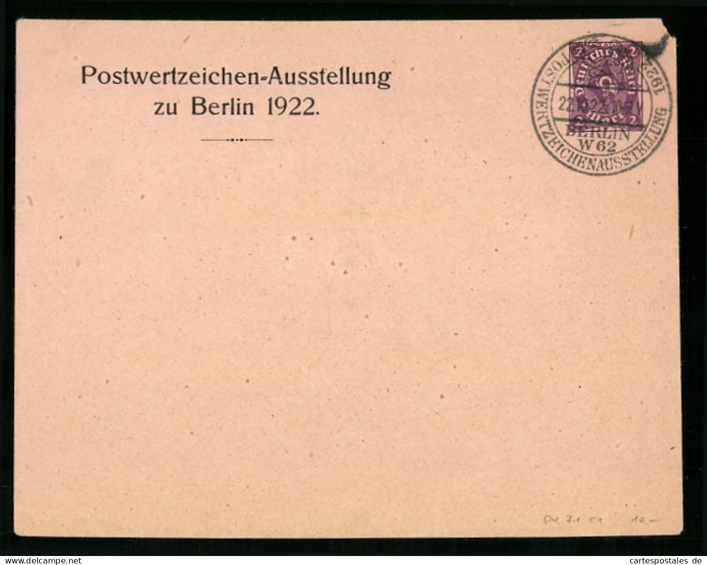 Briefumschlag Berlin, Postwertzeichen-Ausstellung 1922, Ganzsache 2 Pfg.  - Timbres (représentations)
