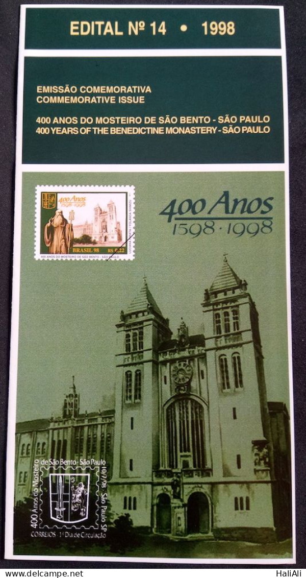 Brochure Brazil Edital 1998 14 São Bento Monastery Religion Without Stamp - Covers & Documents