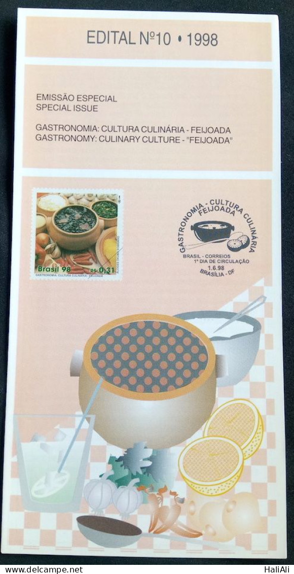 Brochure Brazil Edital 1998 10 Cuisine Gastronomy Feijoada Without Stamp - Lettres & Documents