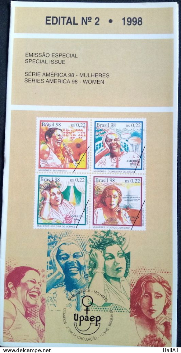 Brochure Brazil Edital 1998 02 America Mulher Música Elis Clarice Without Stamp - Cartas & Documentos