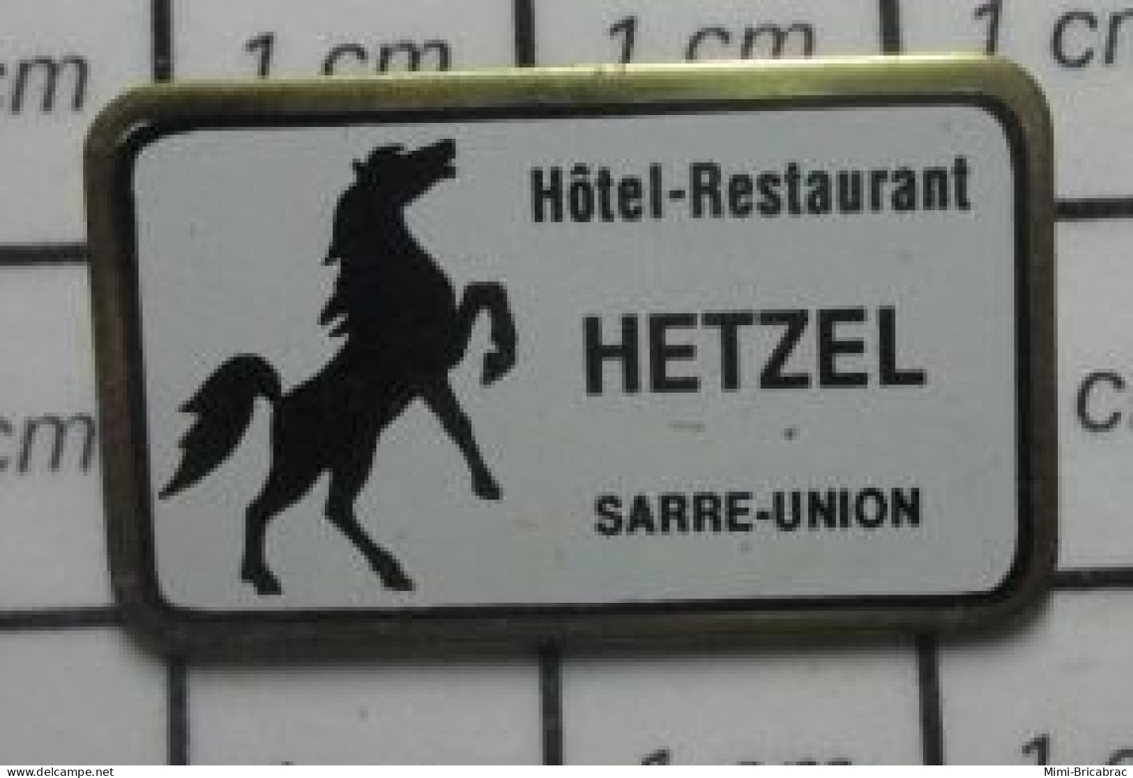 713c Pin's Pins / Beau Et Rare : ALIMENTATION / RESTAURANT HOTEL HETZEL SARRE-UNION CHEVAL CABRE - Food