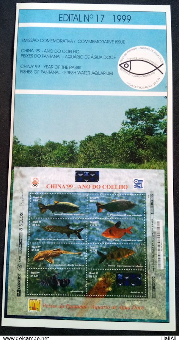 Brochure Brazil Edital 1999 17 Year Of The Rabbit China Fish Without Stamp - Covers & Documents