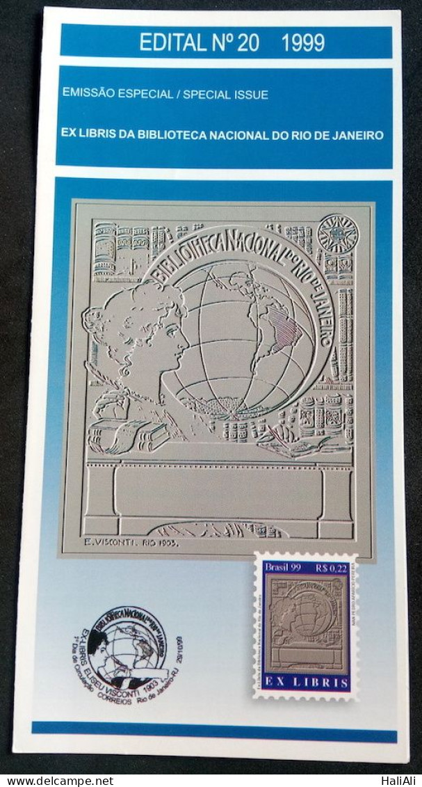 Brochure Brazil Edital 1999 20 RJ National Library Without Stamp - Storia Postale