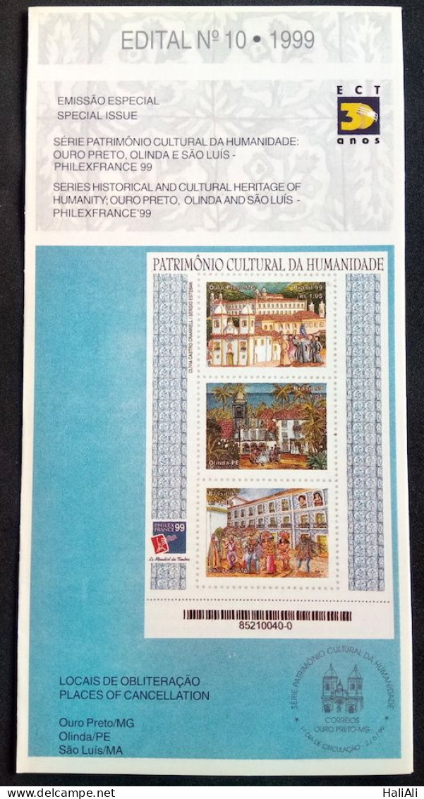 Brochure Brazil Edital 1999 10 Ouro Preto Olinda São Luis Without Stamp - Briefe U. Dokumente