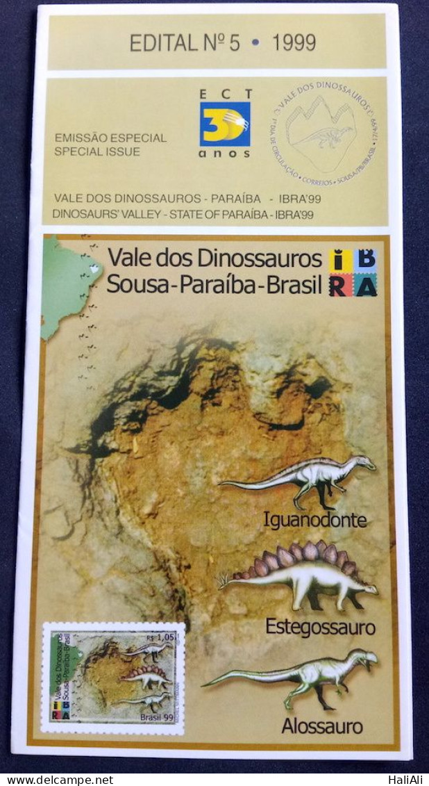 Brochure Brazil Edital 1999 05 Dinosaurs Sousa Paraíba Without Stamp - Storia Postale