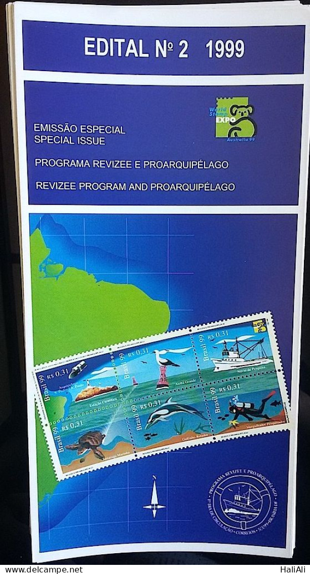 Brochure Brazil Edital 1999 02 Revizee Lighthouse Ship Without Stamp - Storia Postale