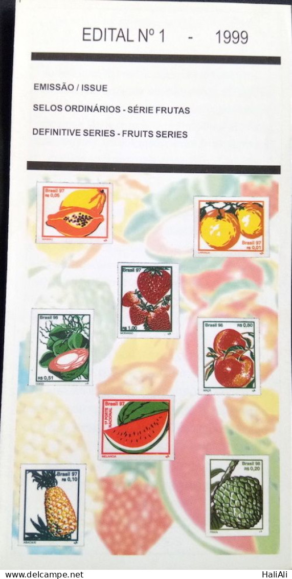 Brochure Brazil Edital 1999 01 Fruit Watermelon Papaya Apple Strawberry Pineapple Orange Coconut Without Stamp - Cartas & Documentos