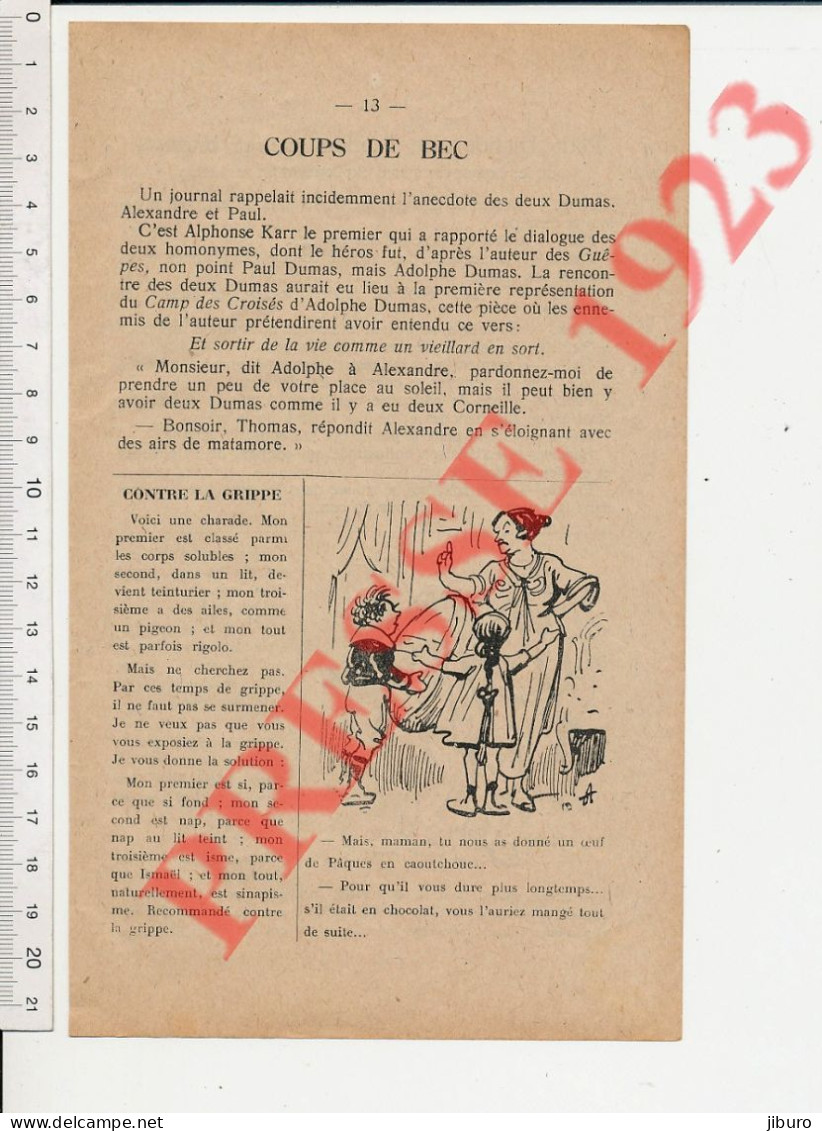 Doc 1923 Humour Oeuf De Pâques En Caoutchouc Enfant Gourmand + Alexandre Et Paul Dumas écrivain Camp Des Croisés Théatre - Ohne Zuordnung