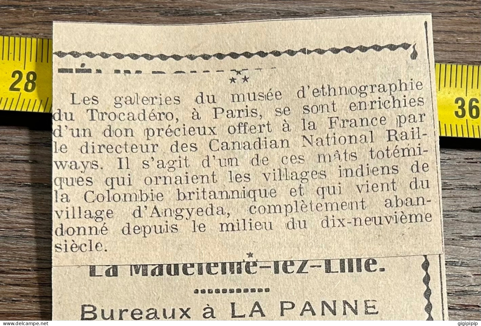 1930 GHI12 LE MAT TOTÉMIQUE Du Village D'Angyeda, Qui Vient D'entrer Au Musée Du Trocadéro - Sammlungen