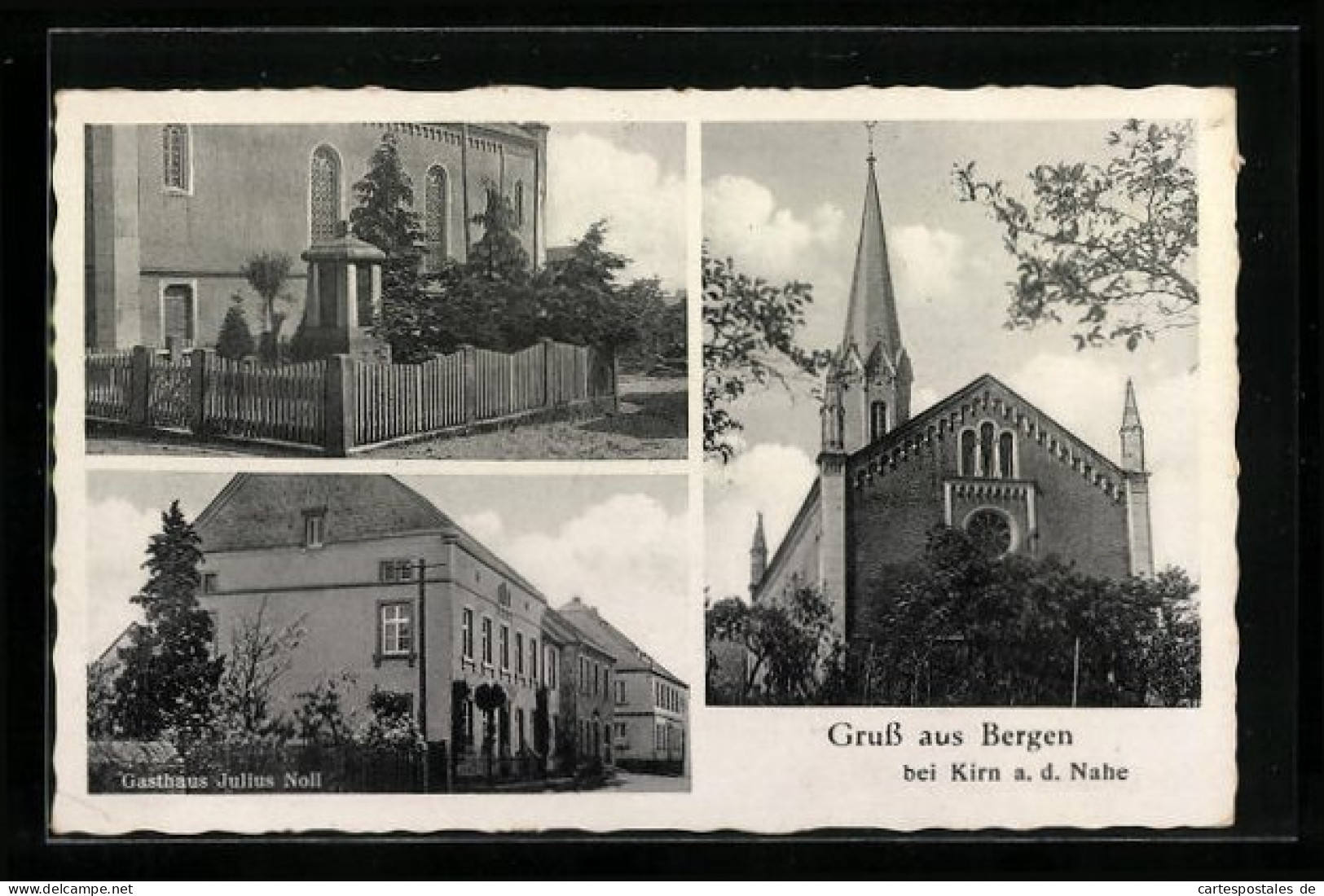 AK Bergen Bei Kirn, Gasthaus Julius Noll, Kirche, Gebäudeansicht  - Kirn