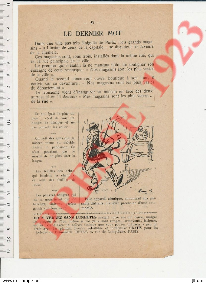 Doc 1923 Humour Appareil Sismique Circulation Routière Piéton Jour De L'AN Bons Voeux Boite De Chez Pihan (chocolats) - Ohne Zuordnung