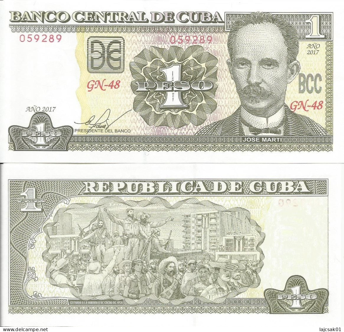 Cuba 1 Peso José Martí 2017. UNC - Cuba