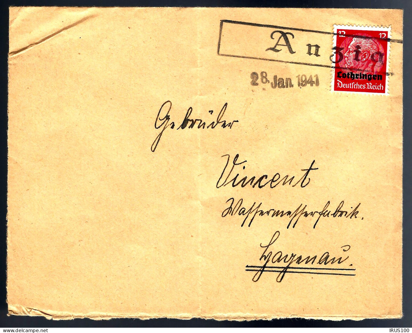 LETTRE AVEC CACHET LINÉAIRE D'ANZIG (ANCY)  SUR 12pf SURCHARGE LOTHRINGEN 1941 POUR HAGUENAU - Other & Unclassified