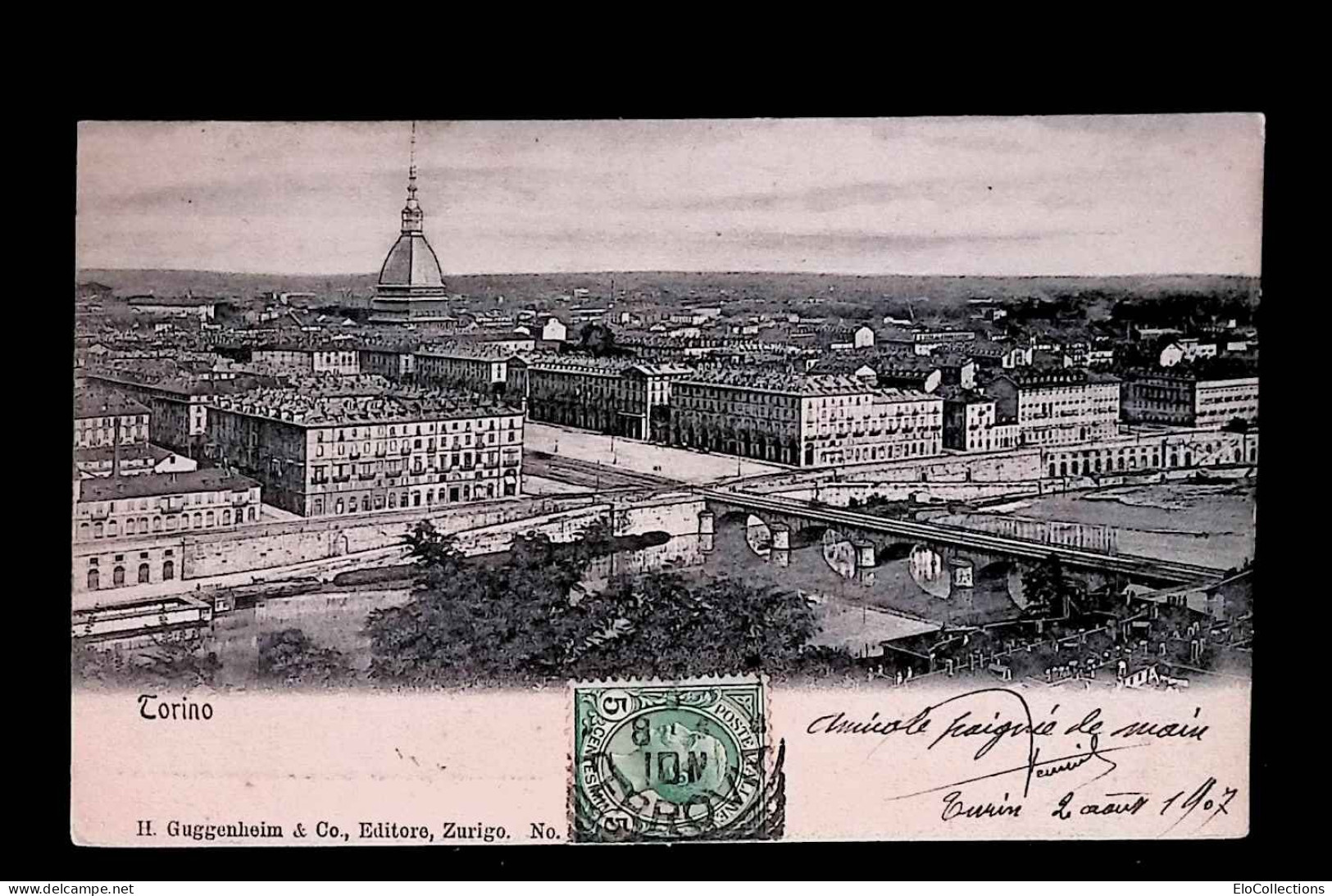 Cp, Italie, Torino, Turin, Voyagée 1907, Dos Simple - Multi-vues, Vues Panoramiques