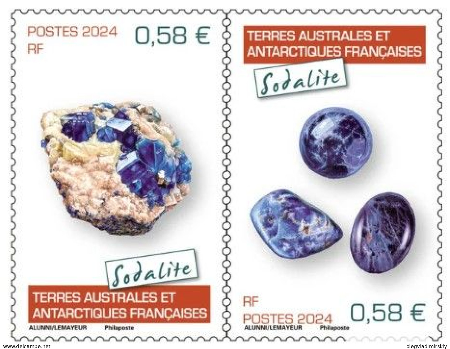 TAAF France 2024 Sodalite Minerale Strip Of 2 Stamps MNH - Mineralien