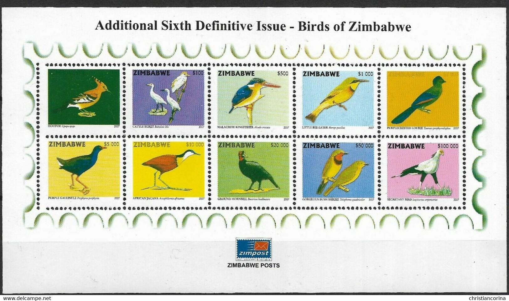 ZIMBABWE 2007 BIRDS MINISHEET - Zimbabwe (1980-...)