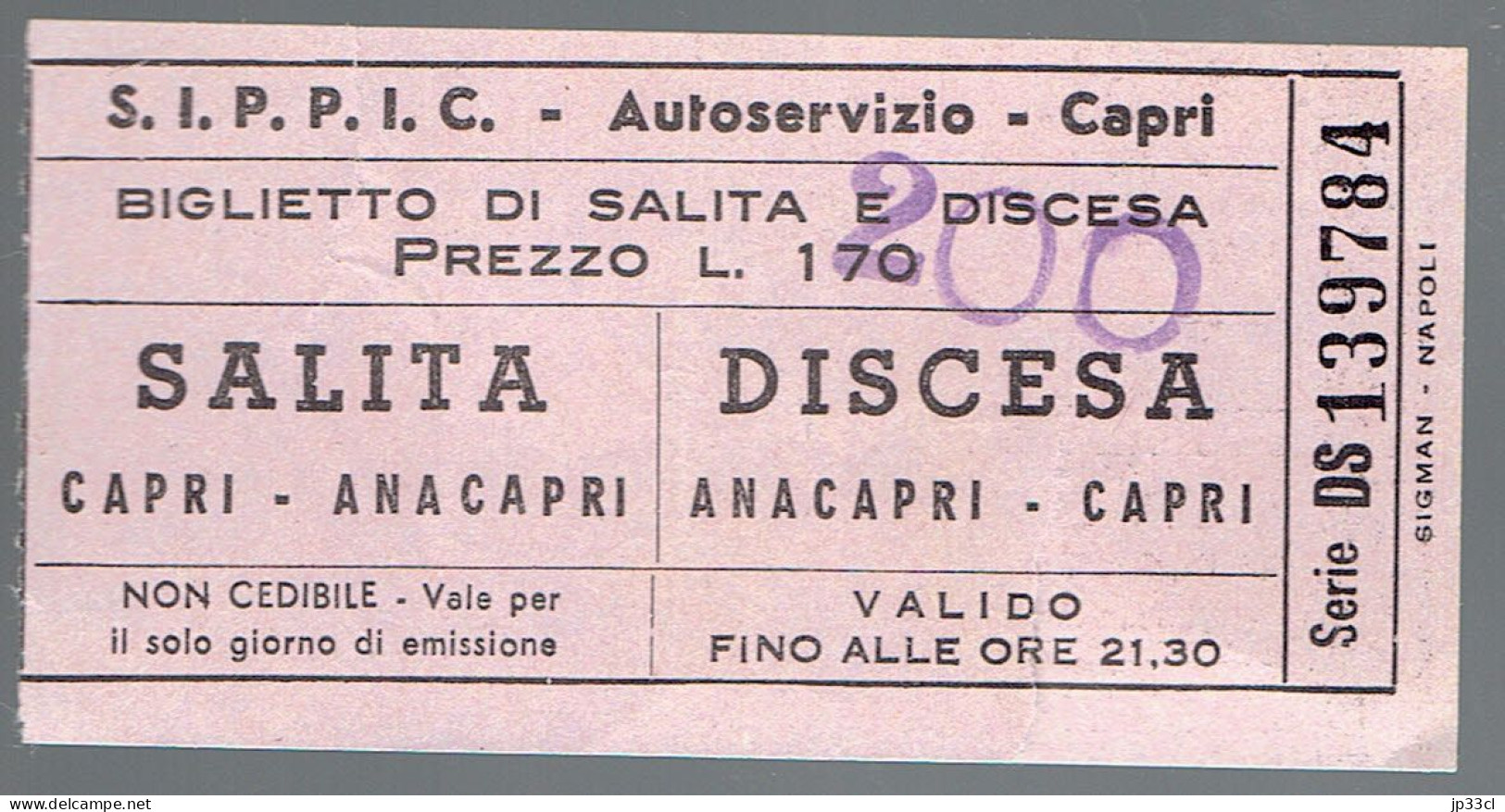 Biglietto Di Salita E Discesa Capri - Anacapri - Capri (1974) - Europe