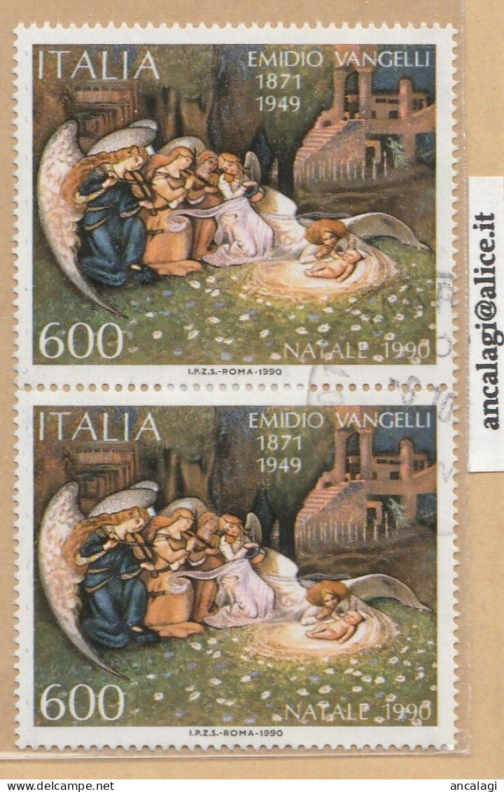 USATI ITALIA 1990 - Ref.0605A "NATALE" 1 Val. In Coppia - - 1981-90: Used