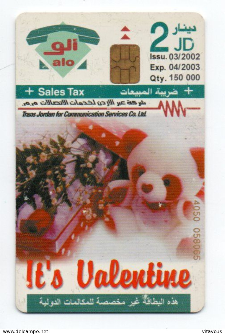 Nounours Teddy Ours Bear Fleur Rose Valentine Valentin Télécarte Puce Jordanie  Phonecard  (K 202) - Jordanie