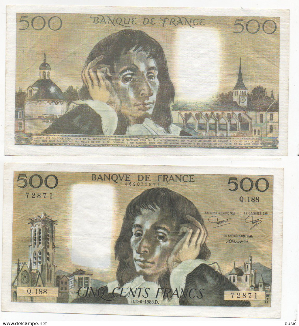 +  BILLET PASCAL  500 FRANCS 1983 + TRES PROPRE + - 500 F 1968-1993 ''Pascal''