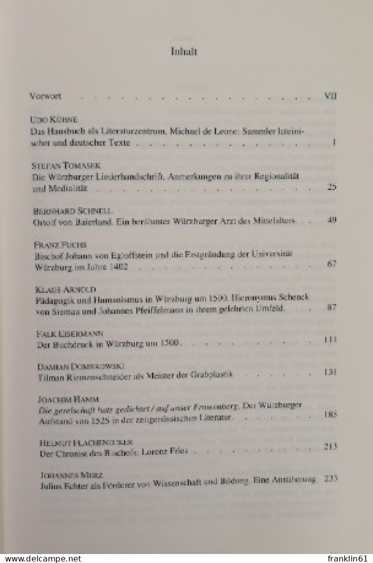 Kulturstadt Würzburg. Kunst, Literatur Und Wissenschaft In Spätmittelalter Und Früher Neuzeit. - 4. 1789-1914