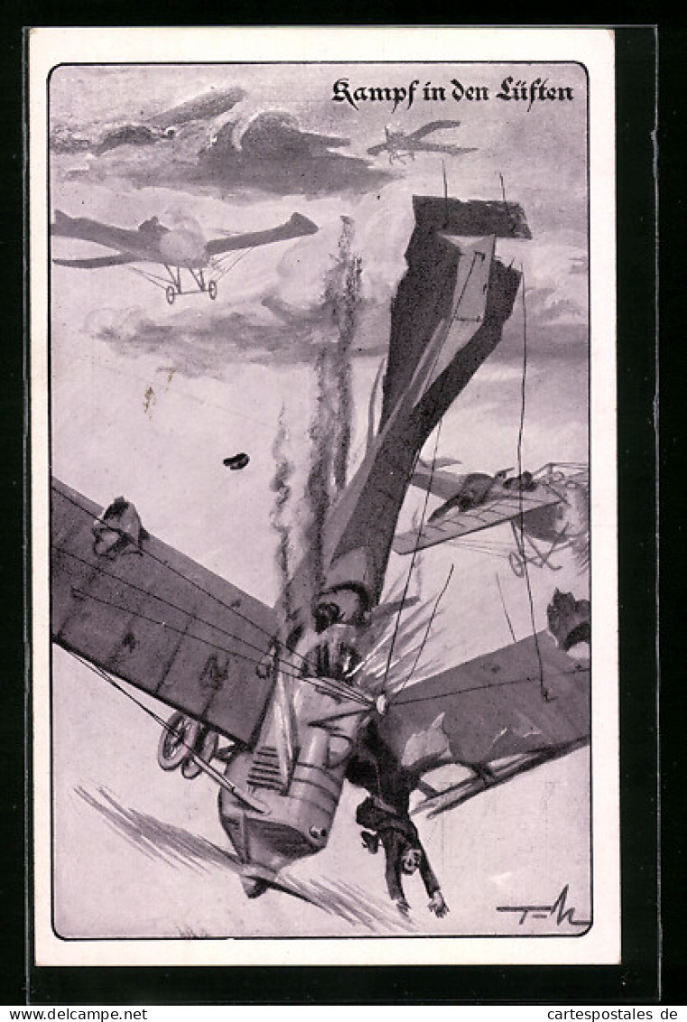 Künstler-AK Flugzeug Deutsche Taube Im Luftgefecht Nach Dem Abschuss  - 1914-1918: 1. Weltkrieg