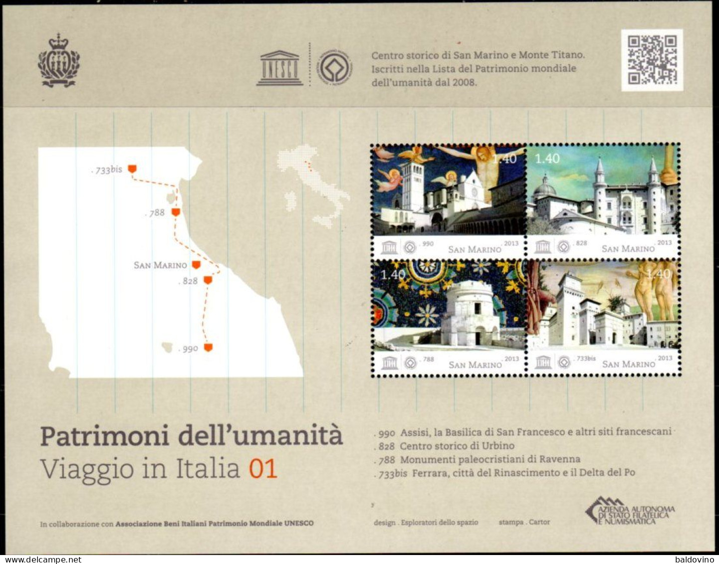 S. Marino 2013 UNESCO Viaggio In Italia Nuovo Perfetto - Blocs-feuillets