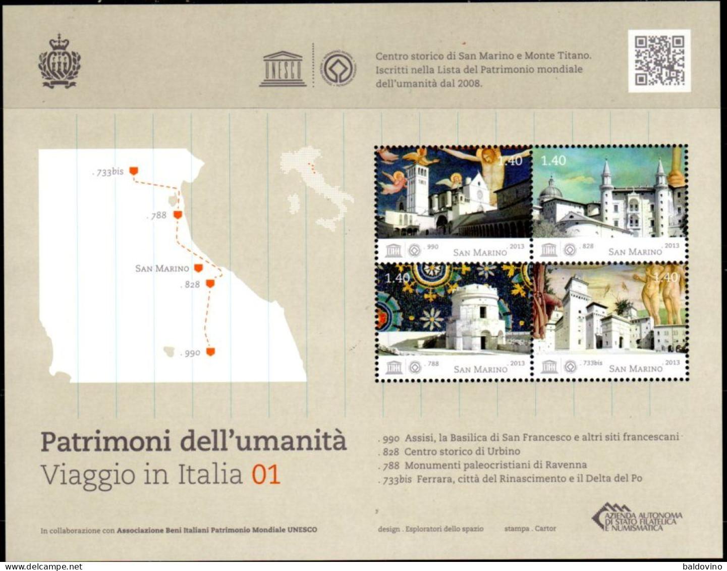 S. Marino 2013 UNESCO Viaggio In Italia Nuovo Perfetto - Blokken & Velletjes