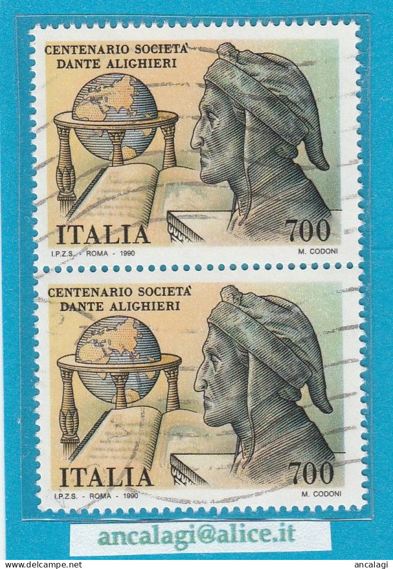 USATI ITALIA 1990 - Ref.0610A "SOCIETA' DANTE ALIGHIERI" 1 Val. In Coppia - - 1981-90: Oblitérés