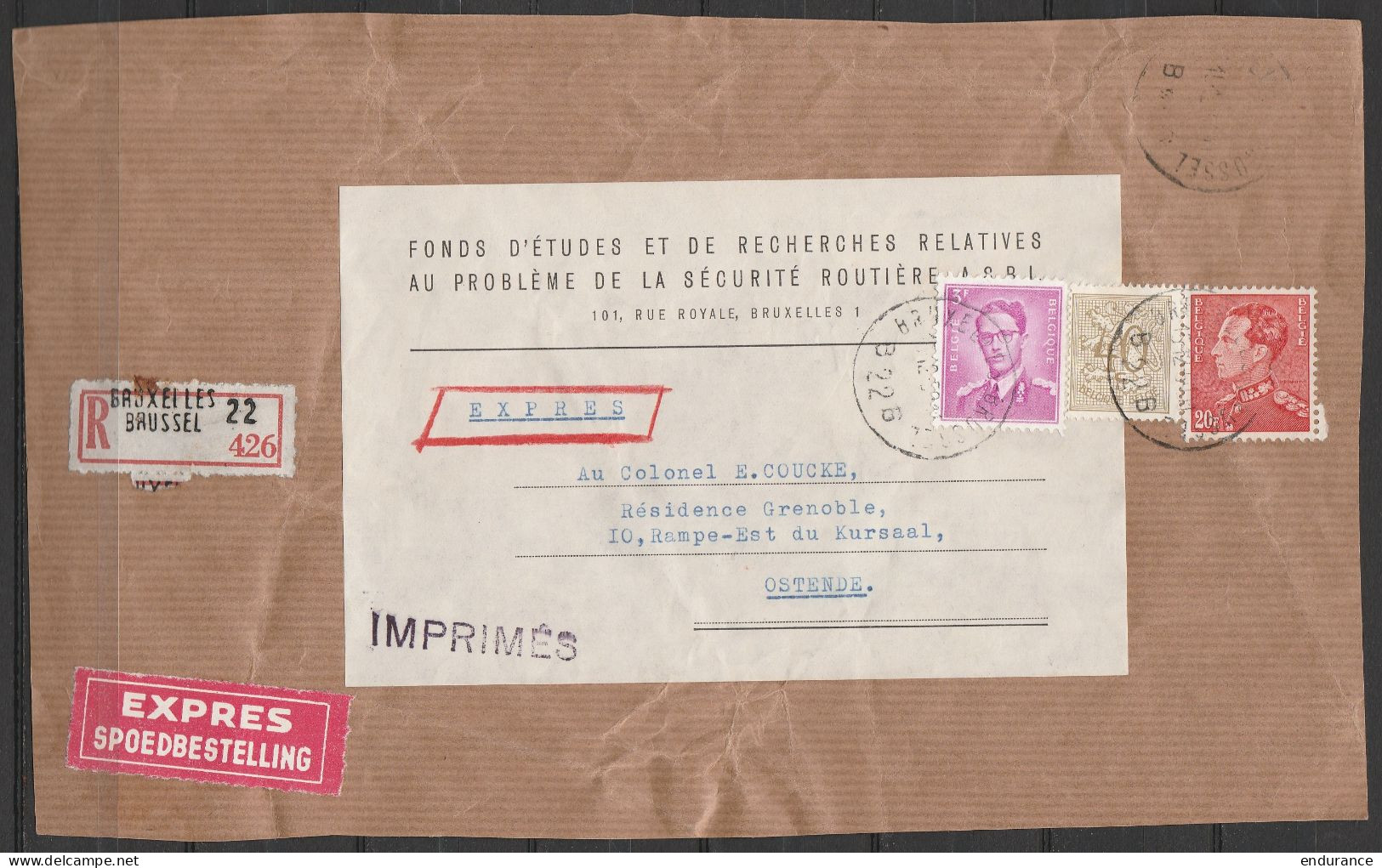 Devant De L. Exprès-Imprimés-Recommandée (!!) Affr. N°1067+853+848B Càd BRUXELLES-BRUSSEL B 22/15.12,1959 (?) Pour OSTEN - Storia Postale