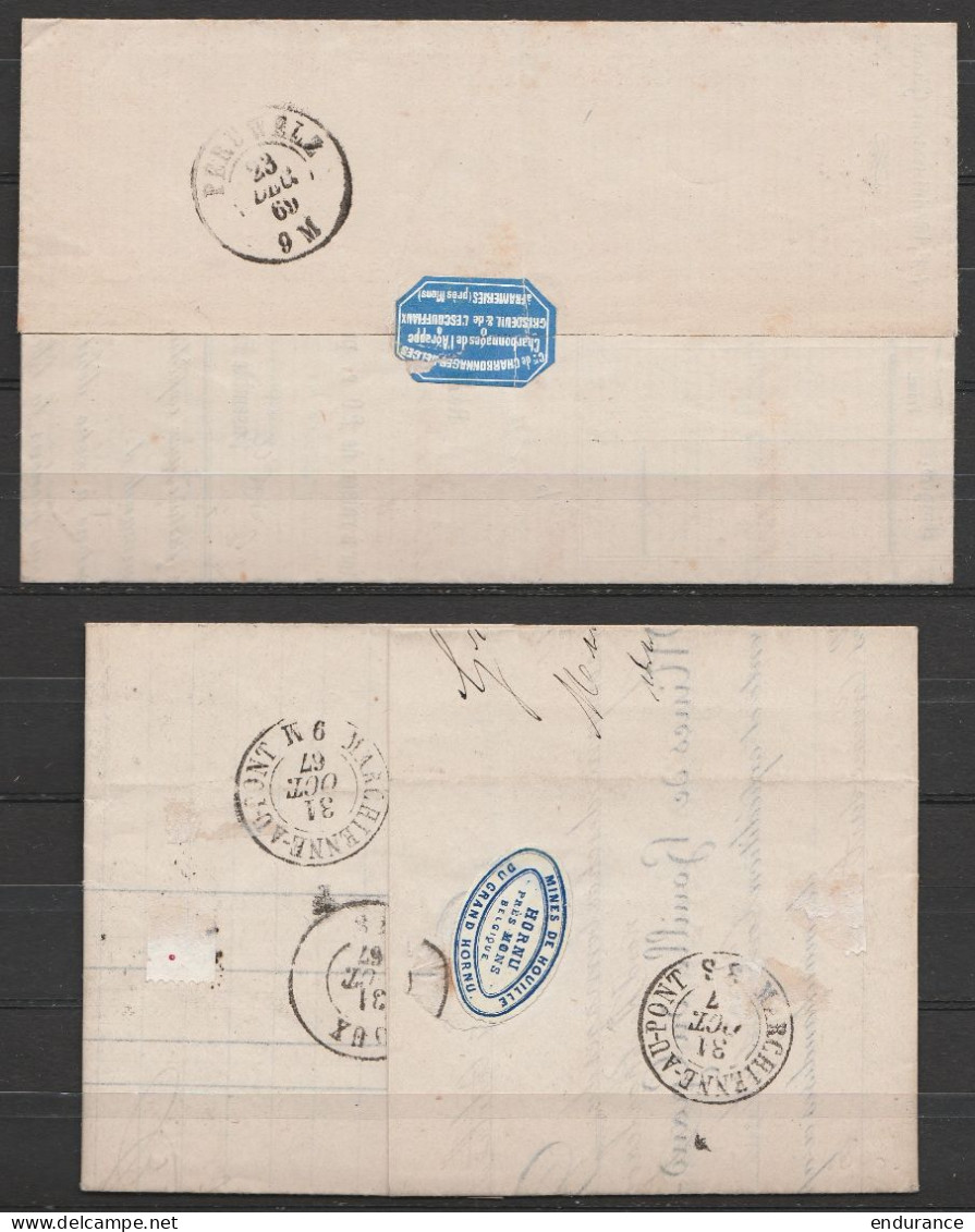 Lot De 2 L. Affr. N°17 Càd ST-GHISLAIN /22 DEC 1869 Pour PERUWELZ + N°18 Càd ST-GHISLAIN /30 OCT 1867 Pour ROUX - Lpts 3 - 1865-1866 Linksprofil