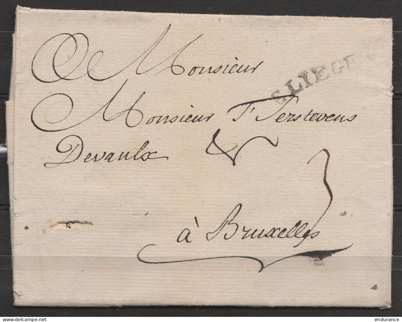 L.datée 27 Octobre 1777 De DOLHAIN Pour BRUXELLES - Griffe "DELIEGE" - Port "3" - 1714-1794 (Paises Bajos Austriacos)