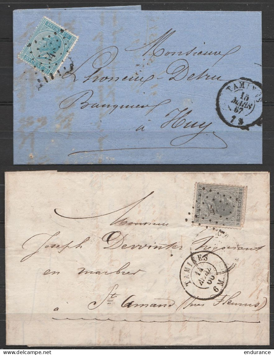 Lot De 2 L. Affr. N°17 Càd TAMINES /14 AVRIL 1866 Pour ST-AMAND (Près Fleurus) + N°18 Càd TAMINES /15 MARS 1867 Pour HUY - 1865-1866 Profile Left