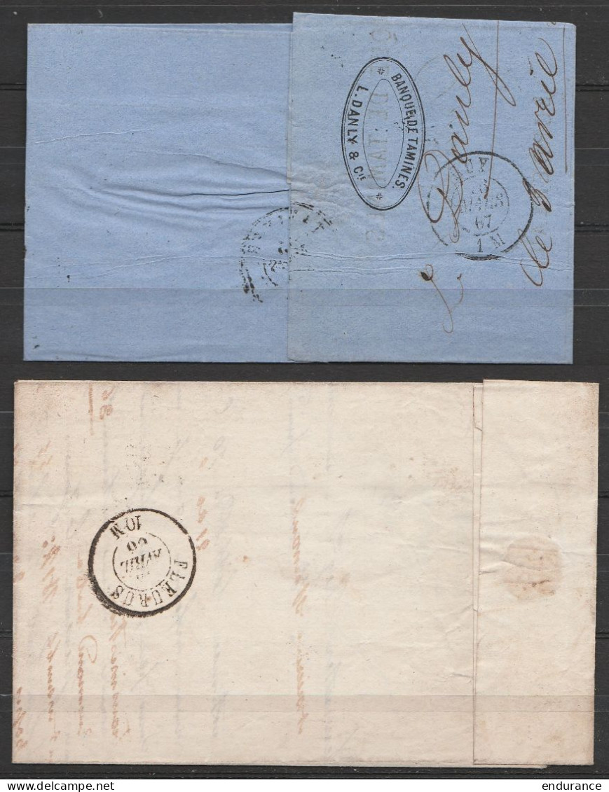 Lot De 2 L. Affr. N°17 Càd TAMINES /14 AVRIL 1866 Pour ST-AMAND (Près Fleurus) + N°18 Càd TAMINES /15 MARS 1867 Pour HUY - 1865-1866 Profile Left