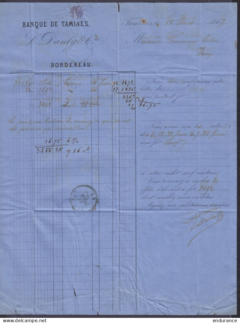 Lot De 2 L. Affr. N°17 Càd TAMINES /14 AVRIL 1866 Pour ST-AMAND (Près Fleurus) + N°18 Càd TAMINES /15 MARS 1867 Pour HUY - 1865-1866 Perfil Izquierdo