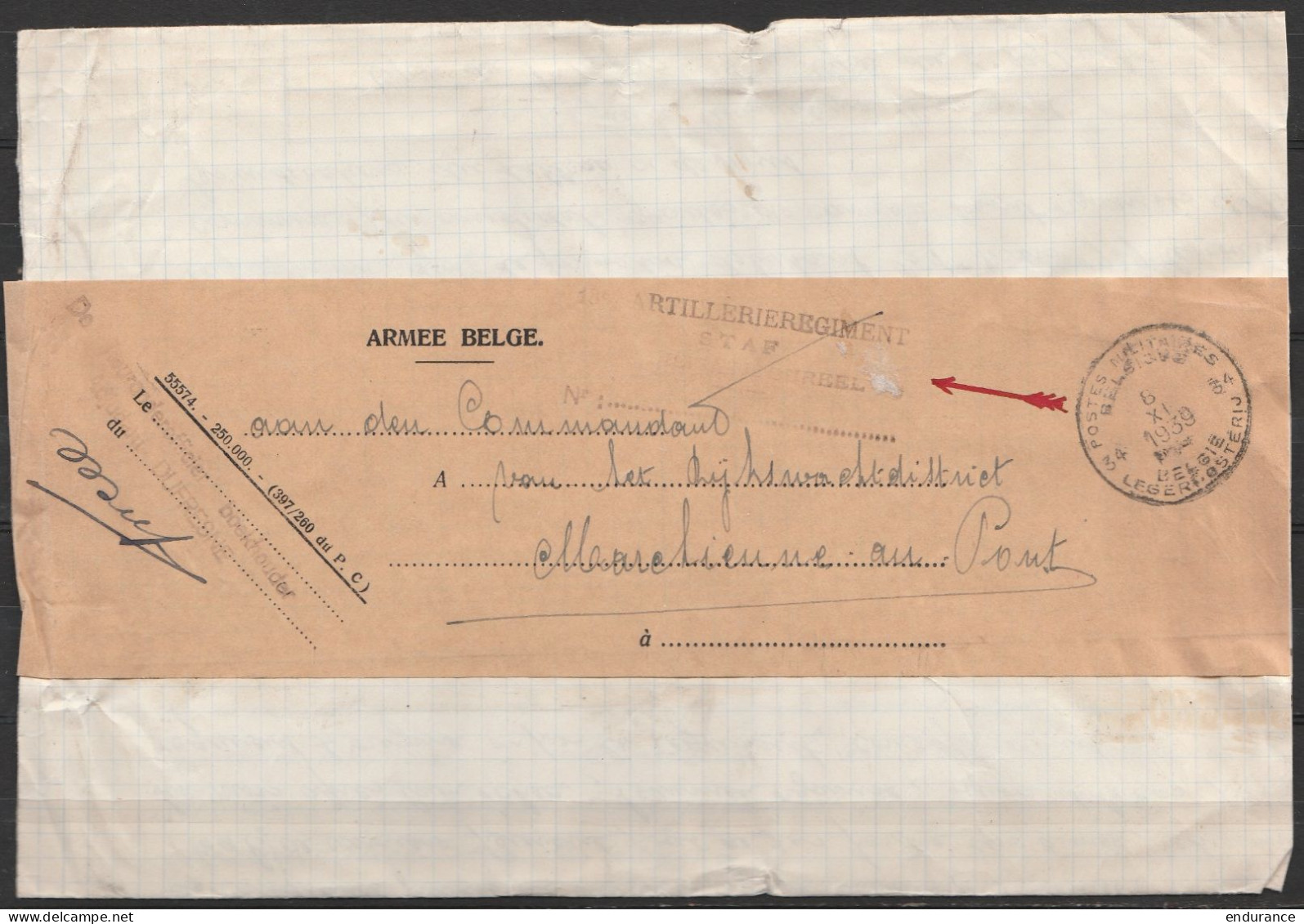 L. En S.M. (Service Militaire) Franchise - Càd POSTES MILITAIRES BELGIQUE 34/6 XI 1939 - Griffe "18de Artillerieregiment - Covers & Documents