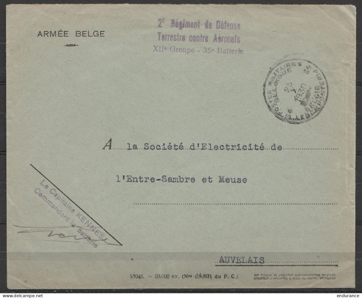 L. Entête "Armée Belge" En S.M. (Service Militaire) Franchise - Càd POSTES MILITAIRES BELGIQUE 34/25 X 1939 - Griffe "2e - Brieven En Documenten