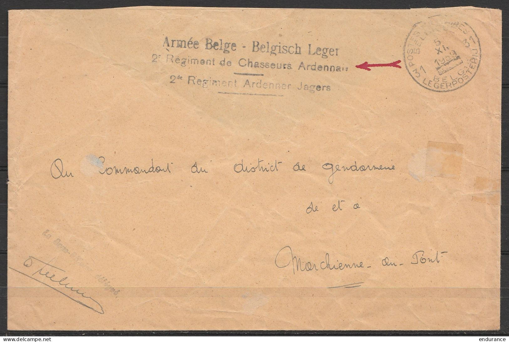 L. En S.M. (Service Militaire) Franchise - Càd POSTES MILITAIRES BELGIQUE 29/5 XII 1939 - Griffe Bil."Armée Belge / 2e R - Cartas & Documentos