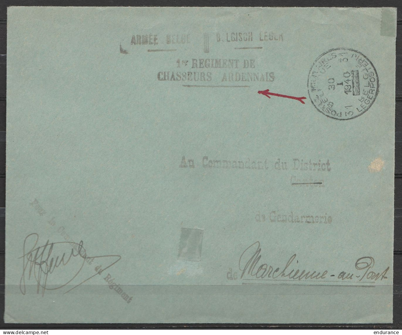L. En S.M. (Service Militaire) Franchise - Càd POSTES MILITAIRES BELGIQUE 31/30 I 1940 - Griffe "Armée Belge / 1e Régime - Cartas & Documentos