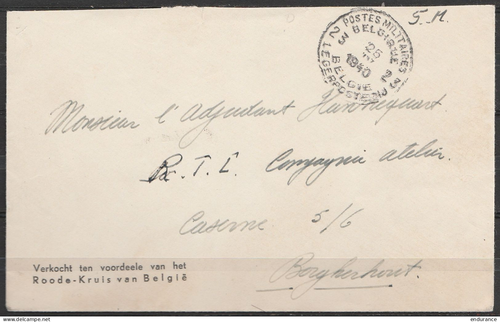 L. En S.M. (Service Militaire) Franchise - Càd POSTES MILITAIRES BELGIQUE 23/25 IV 1940 Du 22e Bat. De Génie Pour Borghe - Lettres & Documents