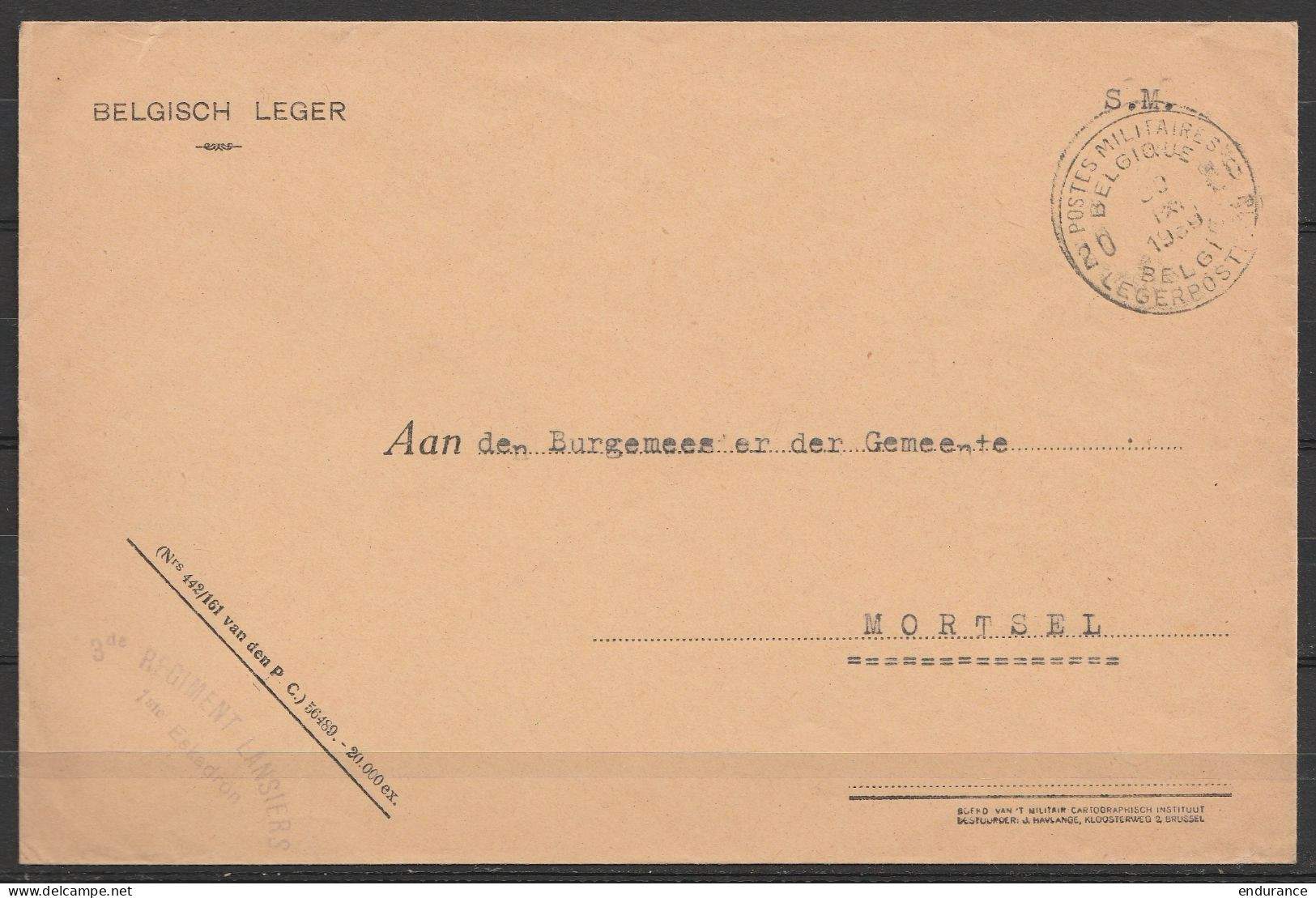 L. Entête "Belgisch Leger" En S.M. (Service Militaire) Franchise - Càd POSTES MILITAIRES BELGIQUE 20/30 IX 1939 - Griffe - Brieven En Documenten
