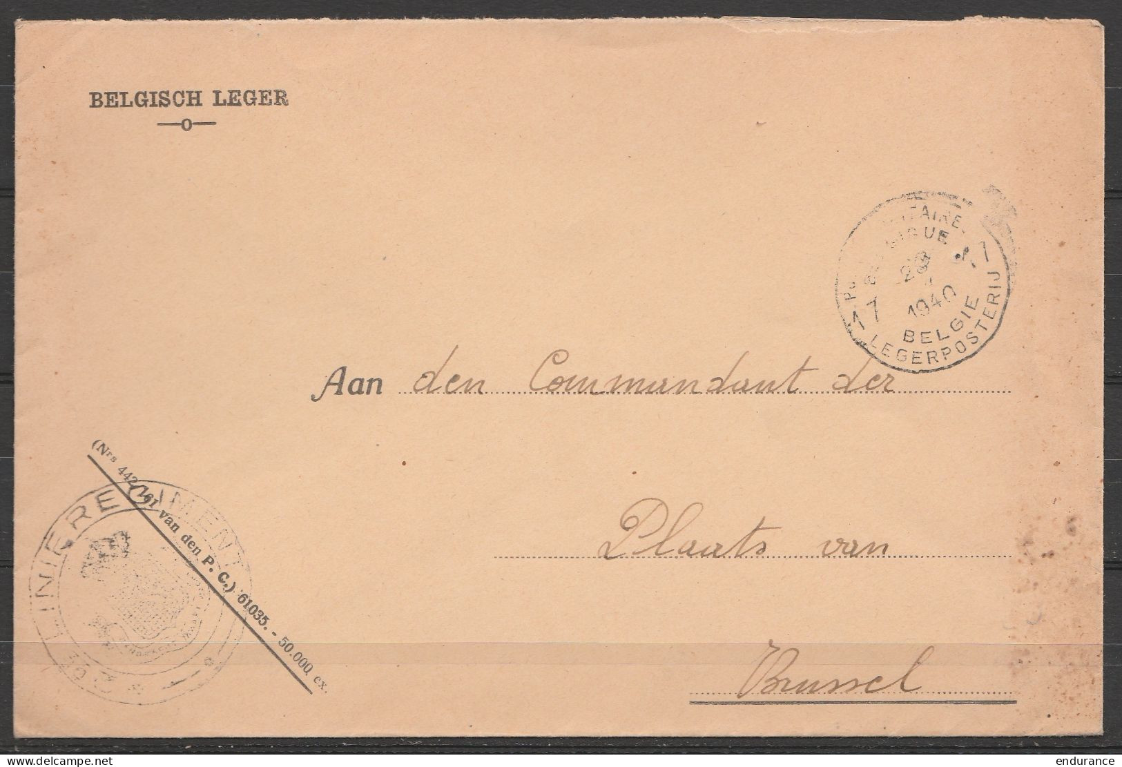 L. Entête "Belgisch Leger" En S.M. (Service Militaire) Franchise - Càd POSTES MILITAIRES BELGIQUE 17/ ? 1940 - Cachet NL - Storia Postale