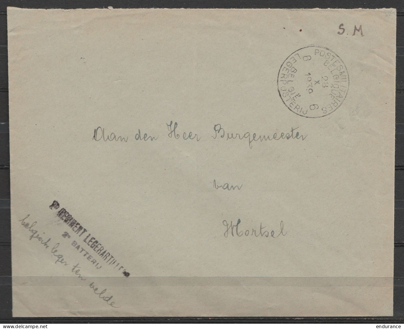 L  En S.M. (Service Militaire) Franchise - Càd POSTES MILITAIRES BELGIQUE 6/28 X 1939 Du 2e Régiment D'Artillerie D'Armé - Briefe U. Dokumente