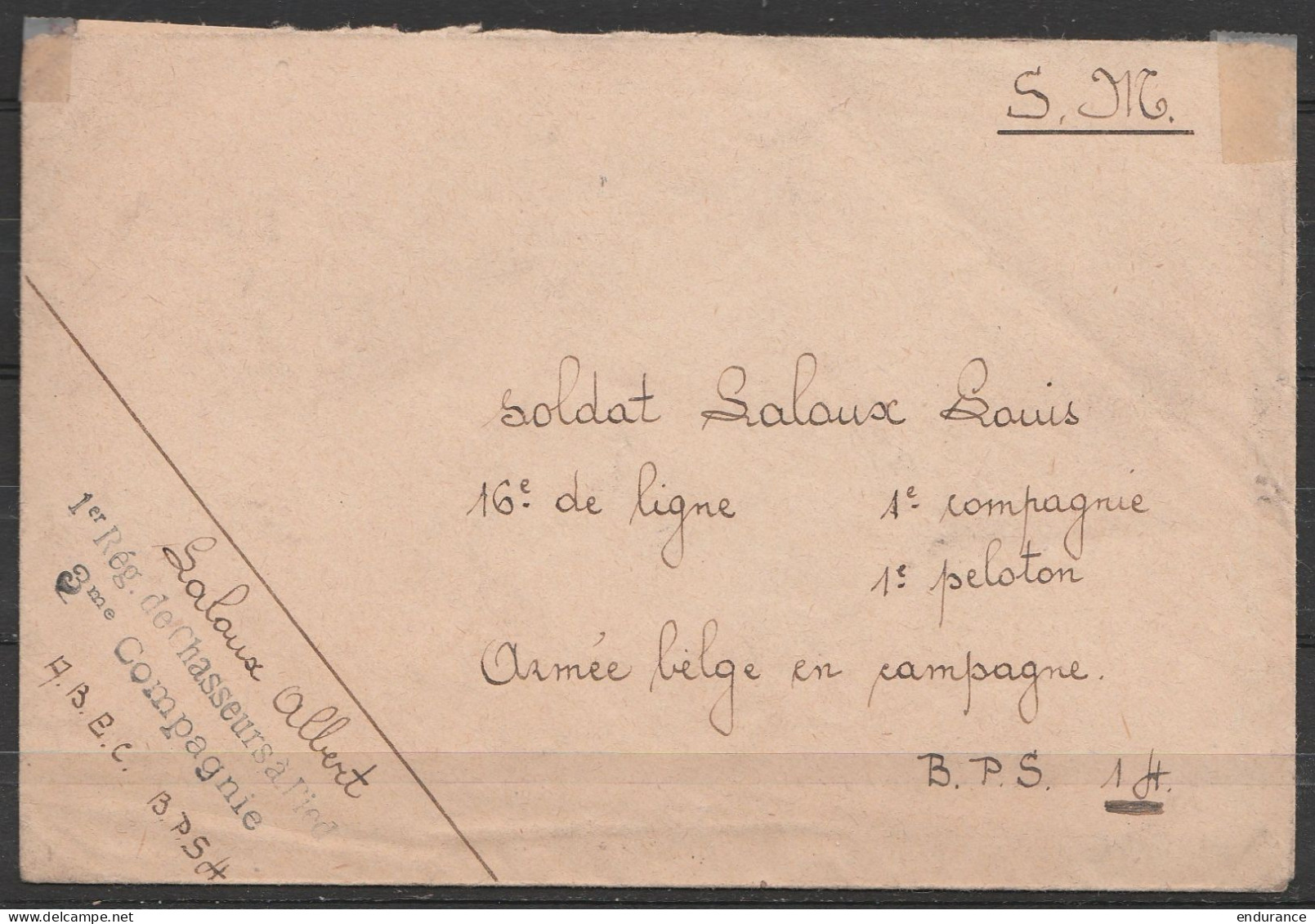 L. En S.M. (Service Militaire) Franchise - Griffe Linéaire Au Dos 31 DEC. 1939 Du 1e Régiment Chasseurs à Pied Pour Sold - Brieven En Documenten