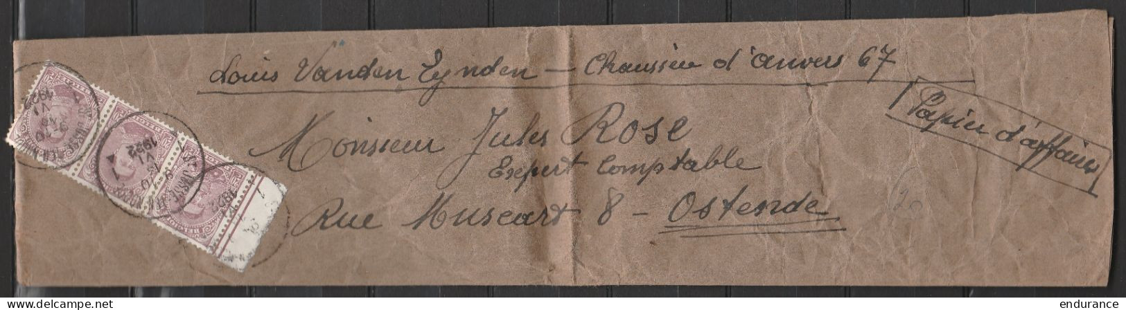 Longue Env. Papiers D'affaires Affr. N°140 (bande De 3) Càd ST-JOSSE-TEN-NOODE /13 VI 1922 Pour OSTENDE - 1914-1915 Rotes Kreuz