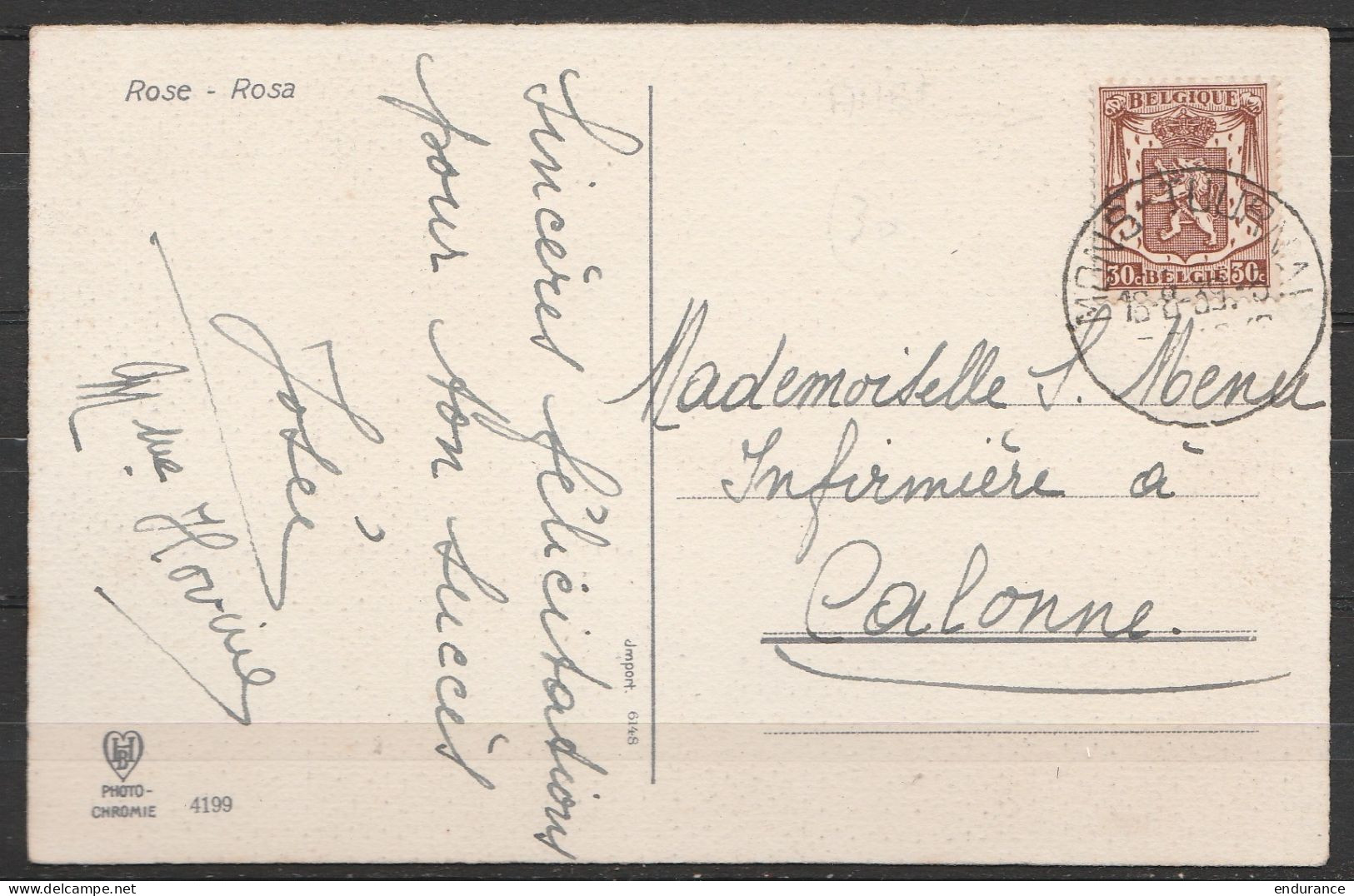 CP Affr.N°424 Càd Ambulant MONS-TOURNAI /18-8-1939 Pour CALONNE (Antoing) - Bahnpoststempel