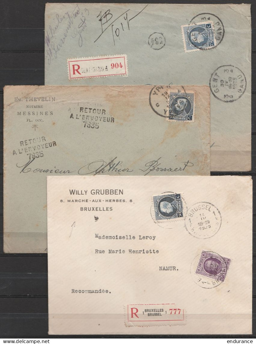 Lot De 6 Lettres (5 Recom.) Affr. Montenez Entre 1923 Et 1928 Càd Gand, Brussel, Yper, Ledeberg, Bruxelles - 1921-1925 Kleine Montenez