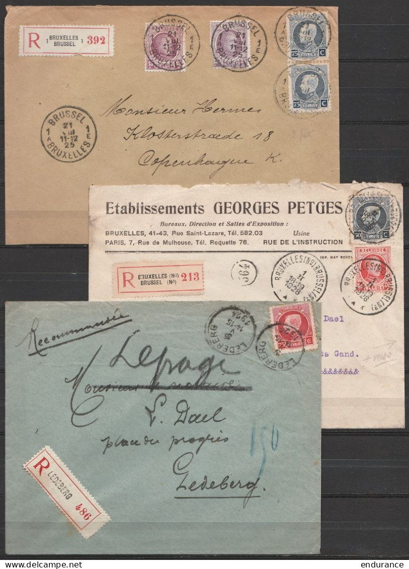 Lot De 6 Lettres (5 Recom.) Affr. Montenez Entre 1923 Et 1928 Càd Gand, Brussel, Yper, Ledeberg, Bruxelles - 1921-1925 Kleine Montenez